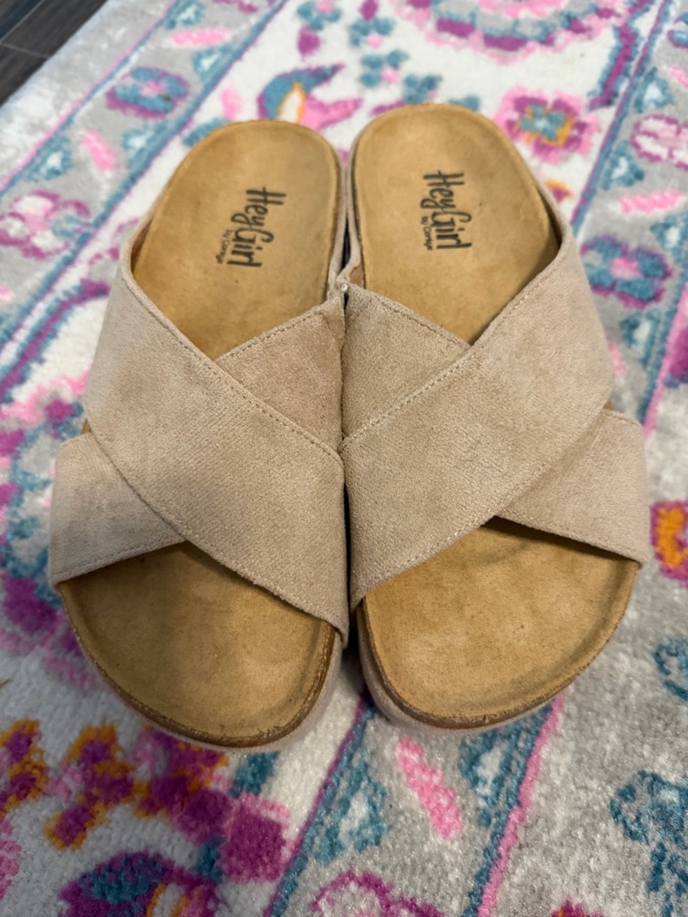 Hey Girl by Corkys Women's Beige Crossband Slide Sandals
